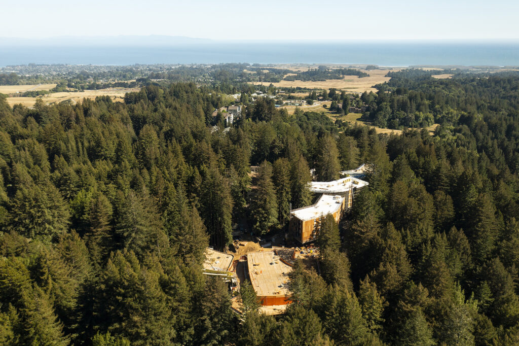 Aerial image of buildings undercontruction at Kresge College.