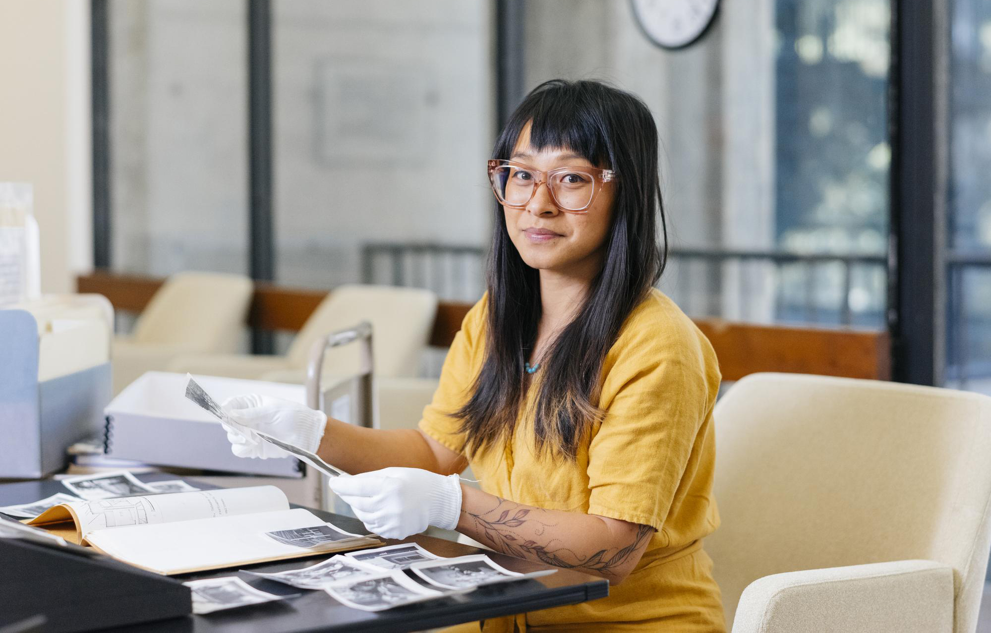 Researcher sifting through images