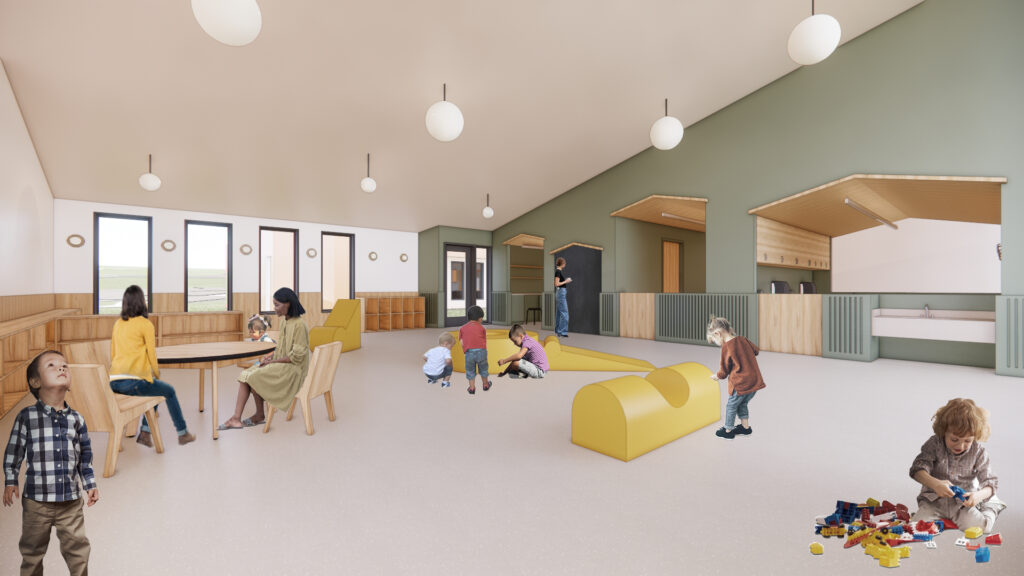 Rendering of interior child care center.