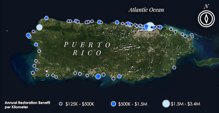 Puerto Rico map of coral reefs
