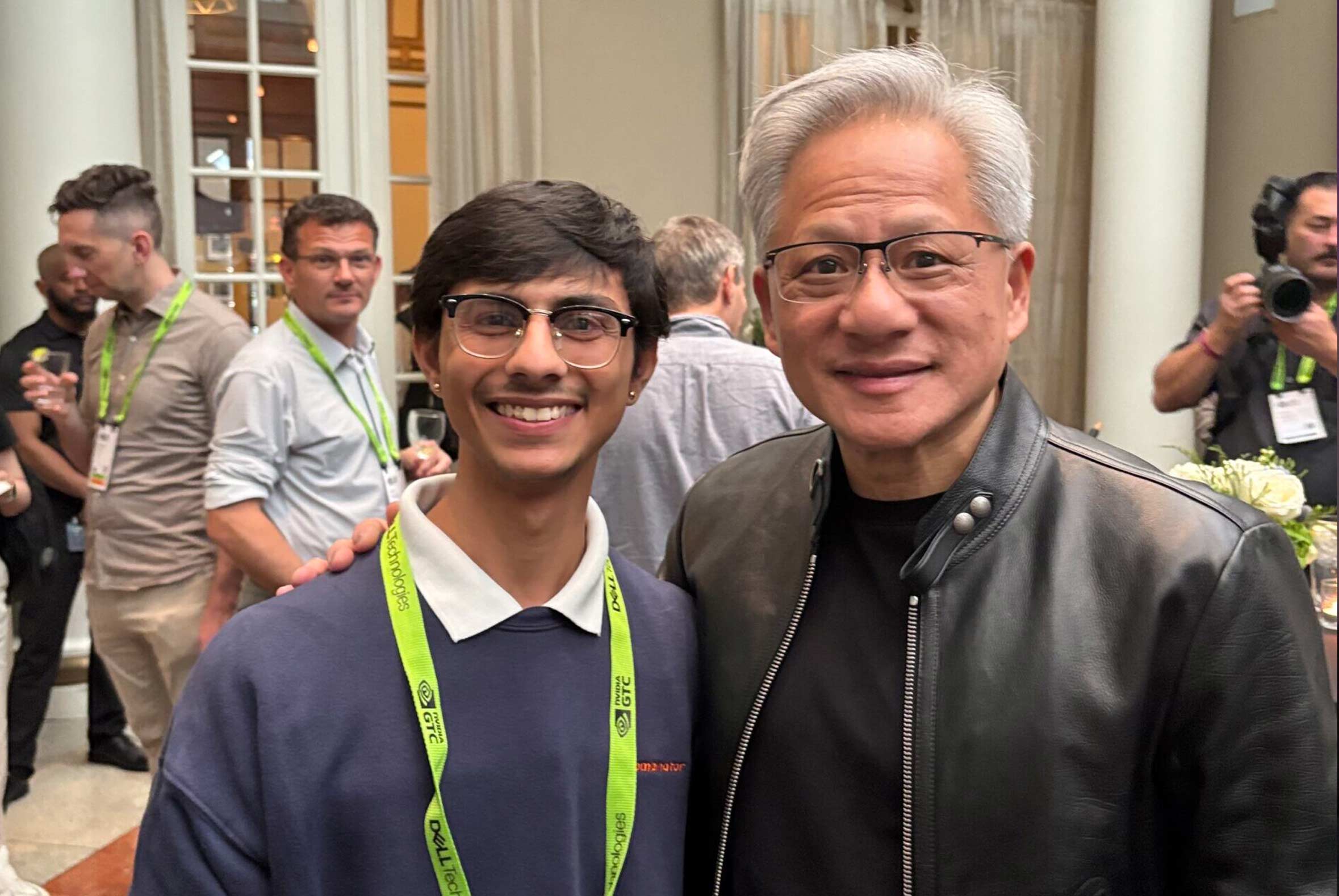 Student Preet Karia smiles with Jensen Huang, the CEO of NVIDIA